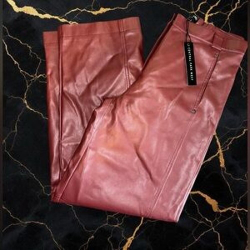 Central Park West Burgundy Faux Leather Pants Cropped Straight Leg Size S NWT - Picture 3 of 5
